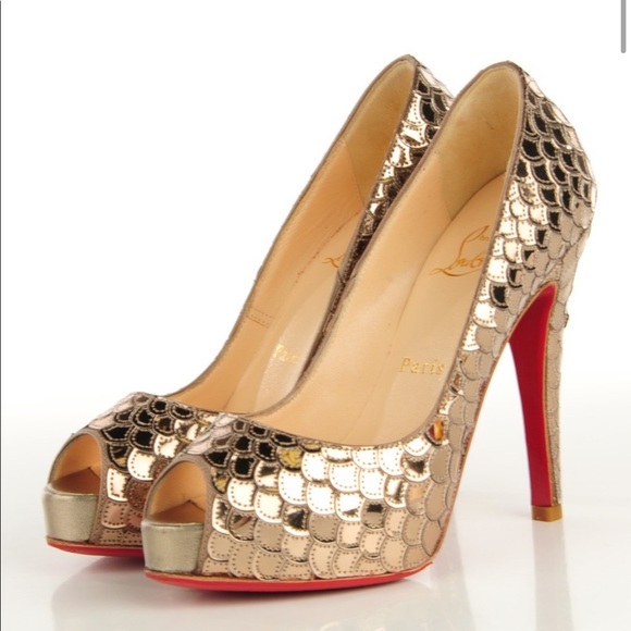 Christian Louboutin Shoes - Christian Louboutin Poseidon Mirror Peep Toe Heels- Gold Mermaid Scales